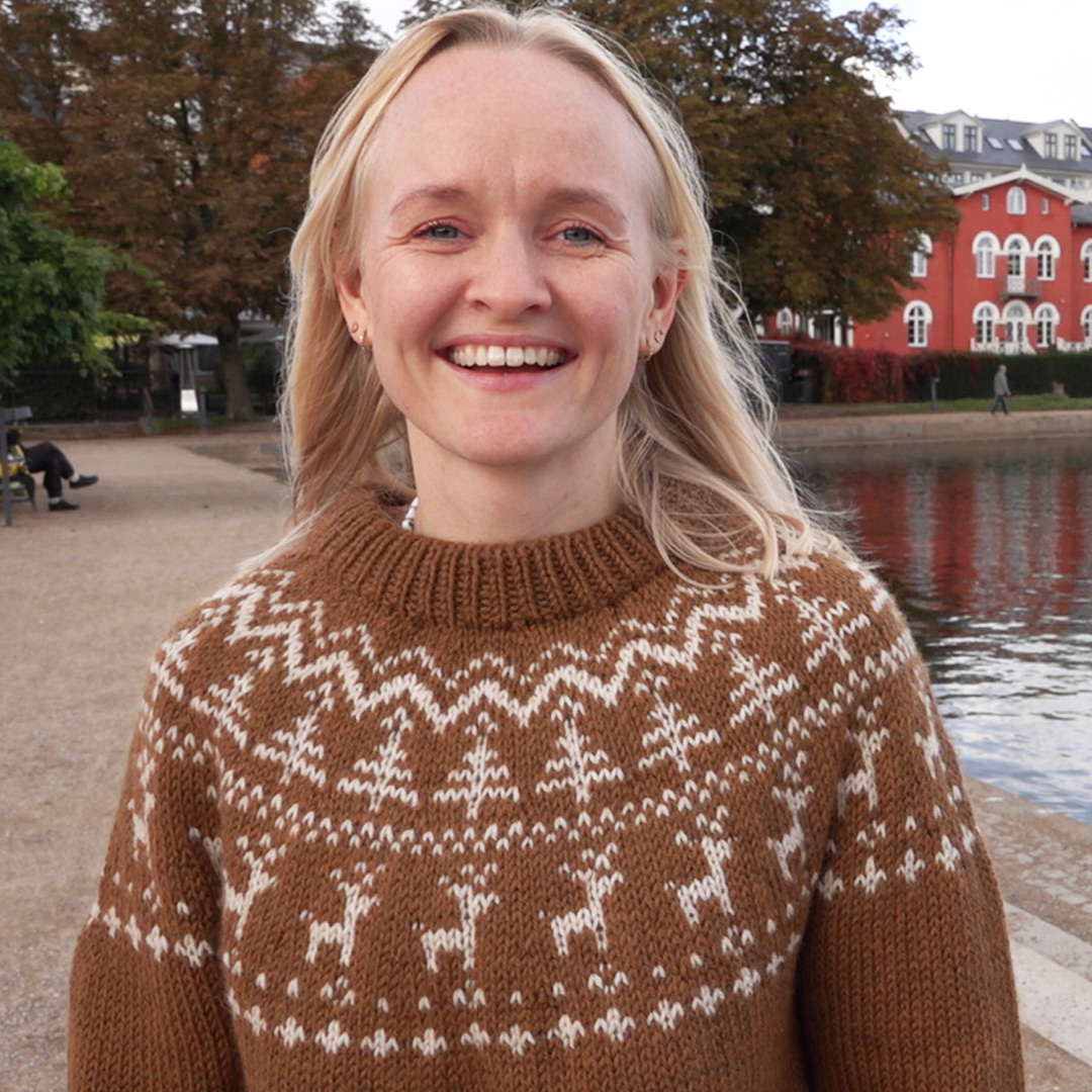 Sweater til voksne med juletræer og rensdyr - strikkeopskrift